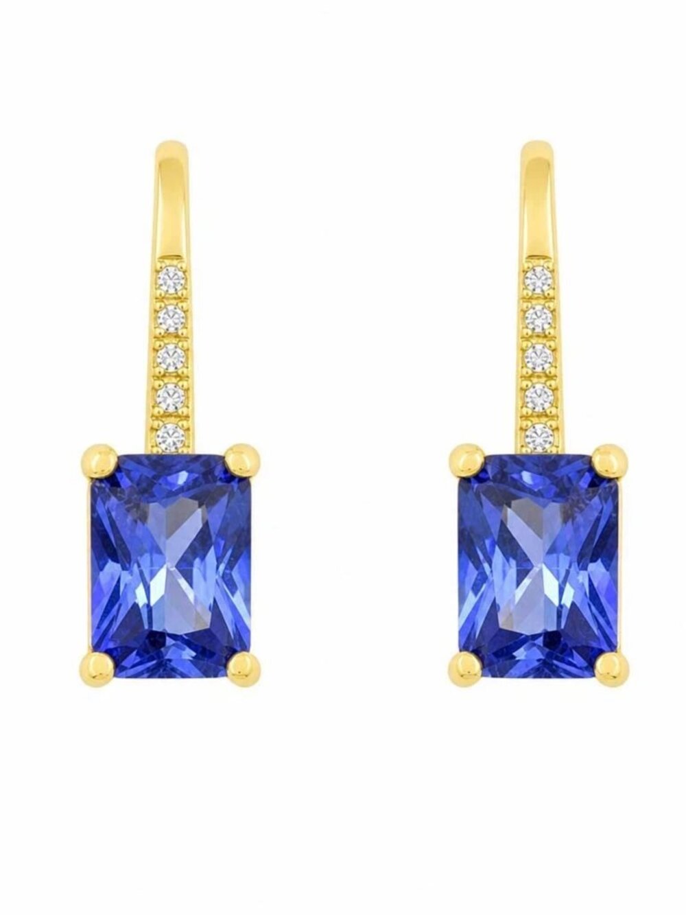 Created AAA 2.20 Cts Tanzanite & W/Sapphire Earrings 14k Gold Plated (.925)